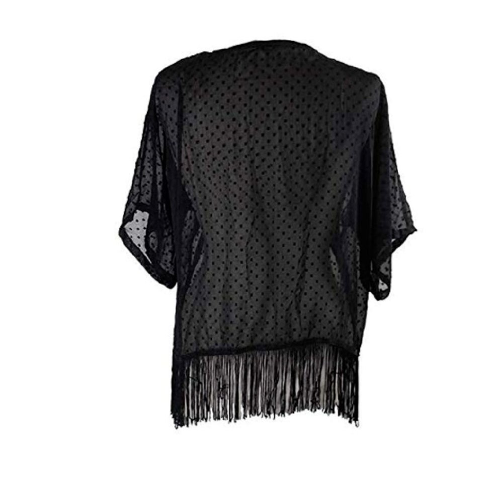 Cejon Solid Swiss Dot Fringe Cover Up in Black
